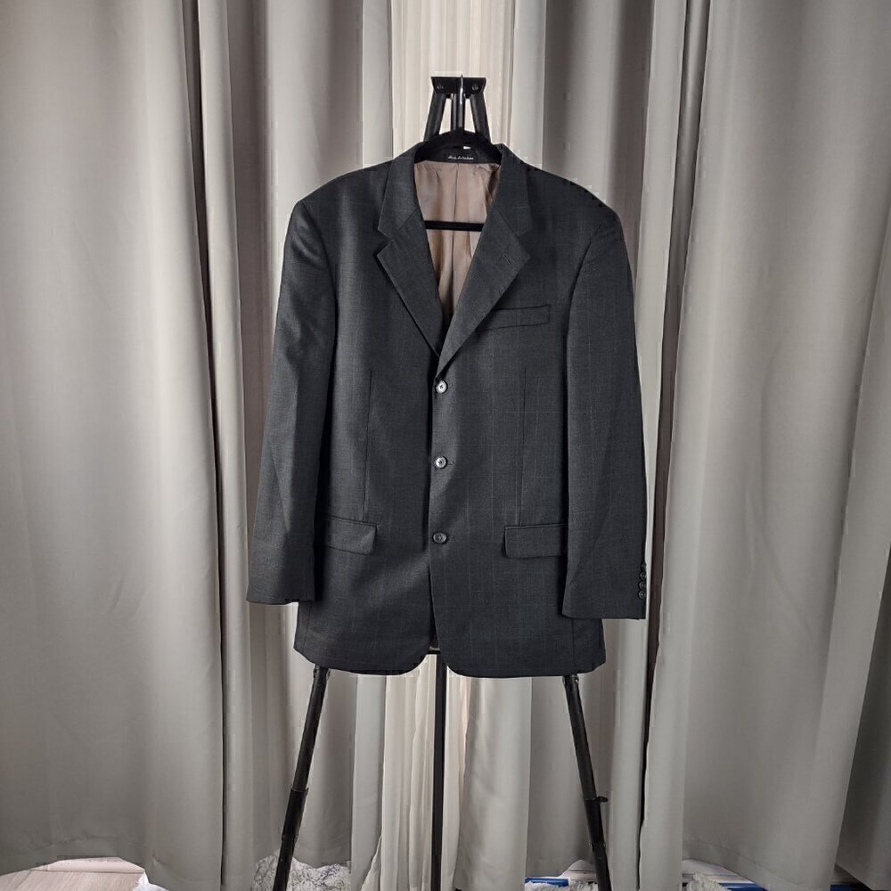 Perry Ellis Portfolio Dark Gray, W Blue Pinstripe 100% Wool Suit Jacket Size 40R - Picture 1 of 12